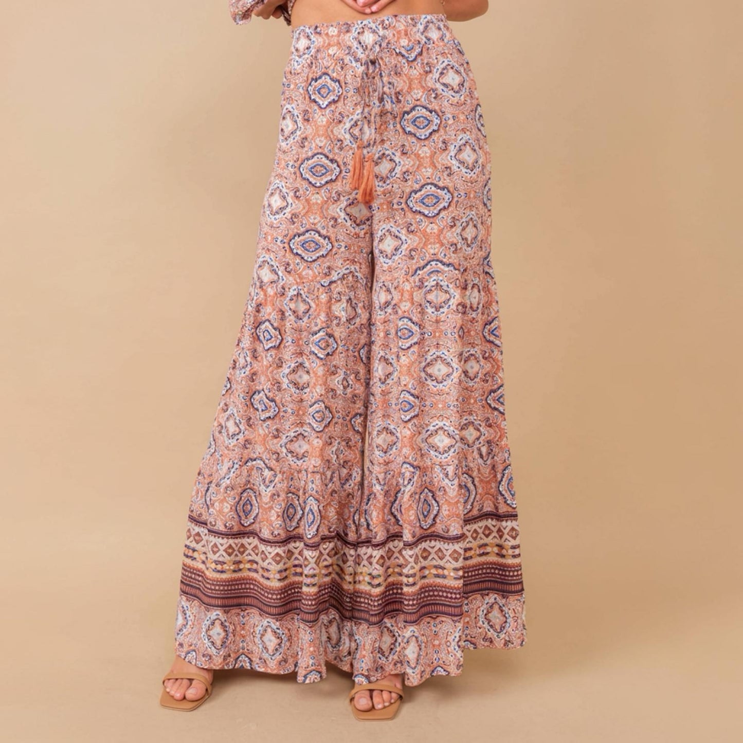 Aztec Geo Pattern Tiered Wide Pants