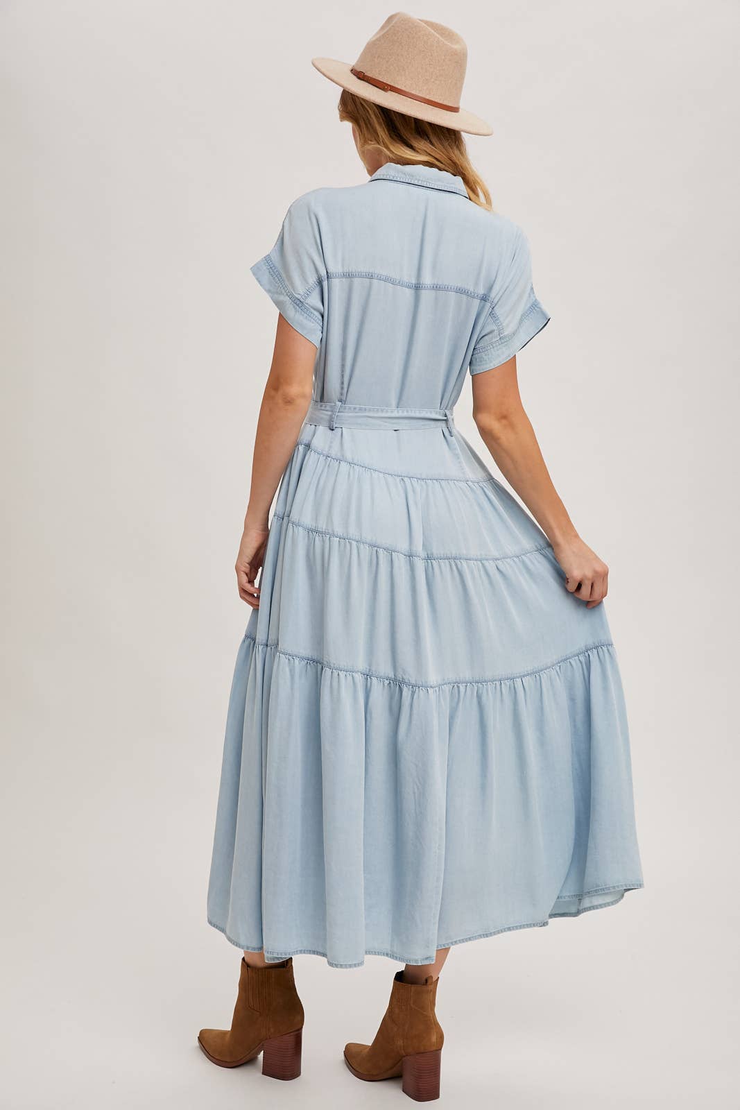 Light Wash Denim Button Front Maxi Dress