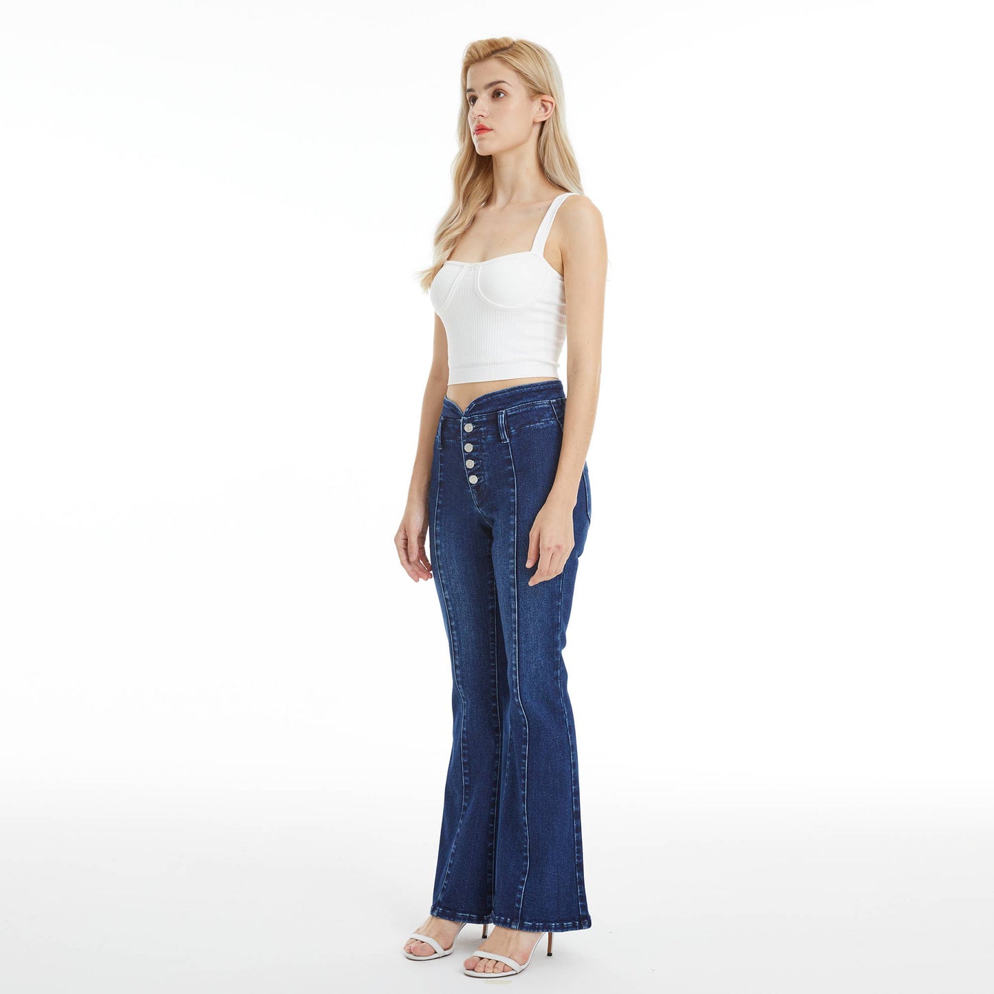 Mid Rise Button Fly Flare Jeans