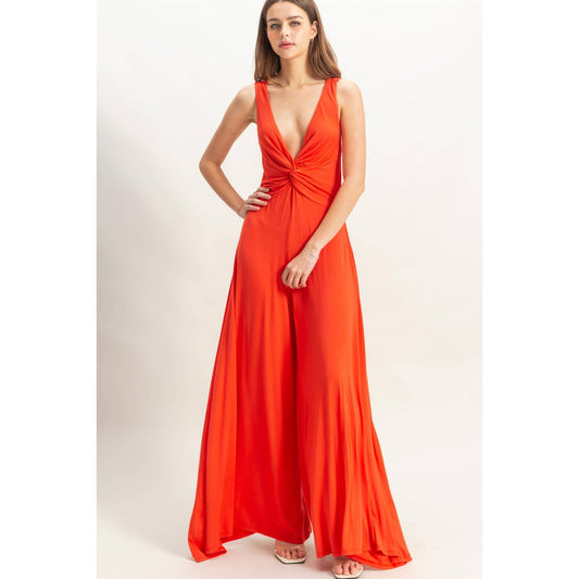 Knotted Bust Sleeveless Jersey Jumpsuit