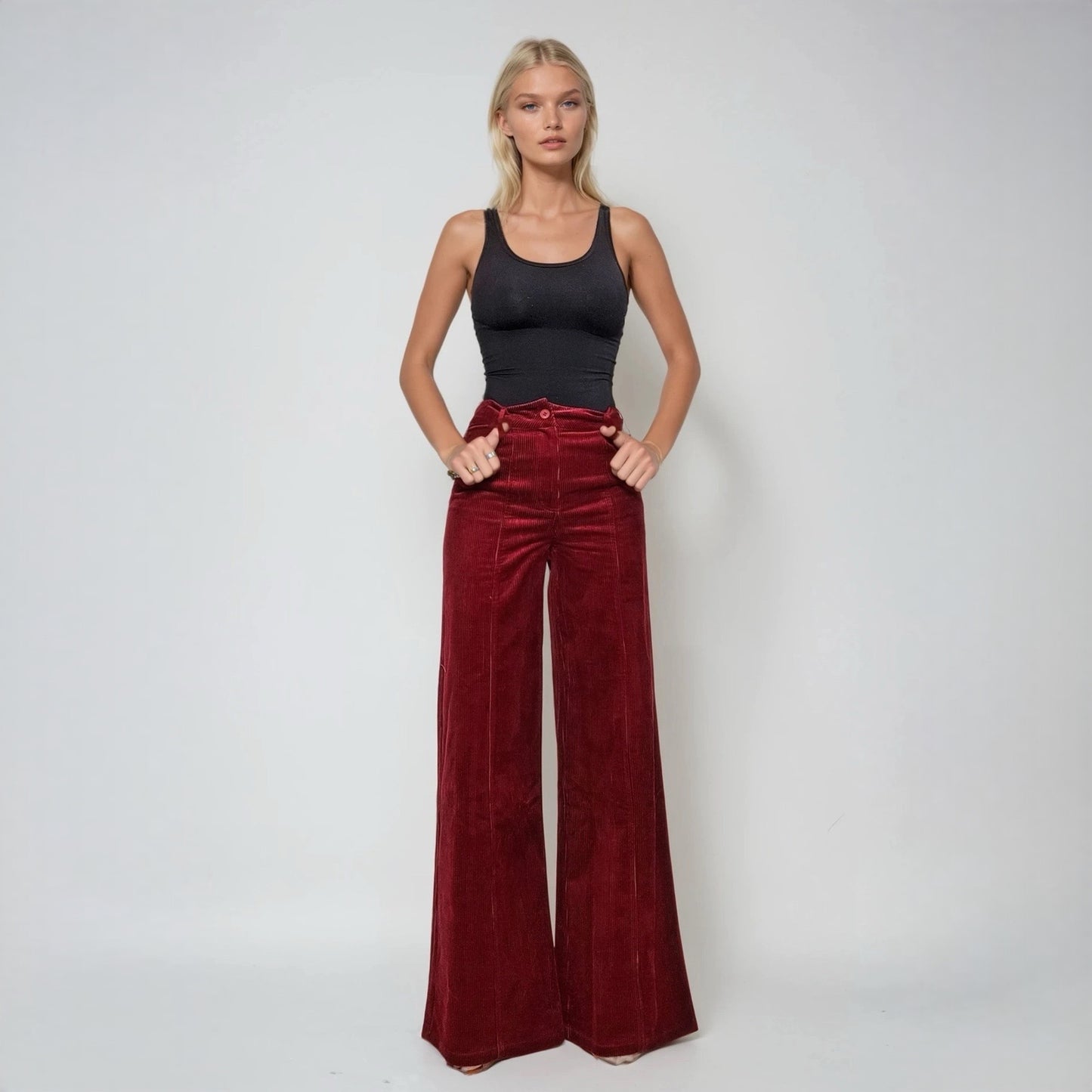 Burgundy Corduroy Wide Leg Pants