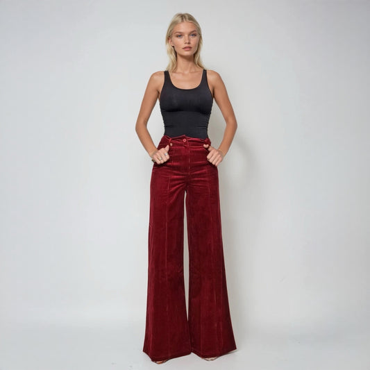 Burgundy Corduroy Wide Leg Pants