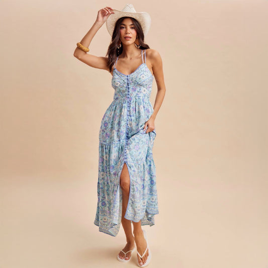 Salt water Bloom Button Front Maxi Dress