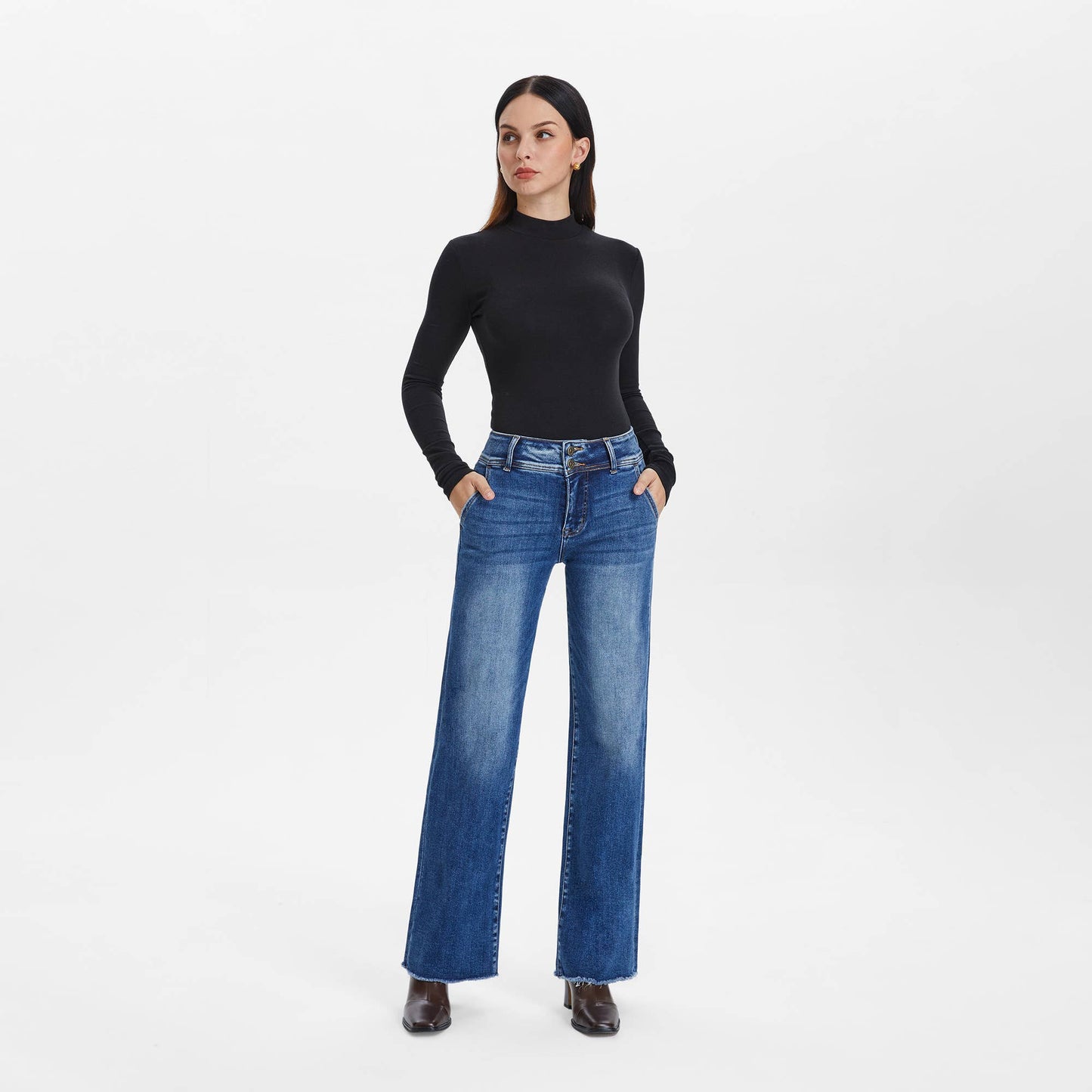Raw Hem Straight Leg Jeans