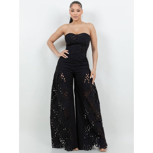 Black Lace Corset and Wide Leg Pants Set
