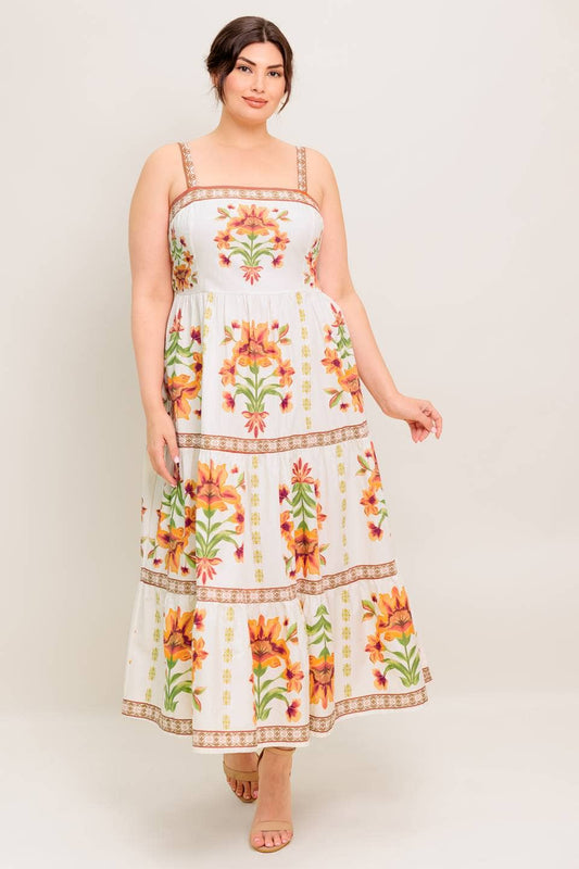 Floral Print Tiered Midi Dress