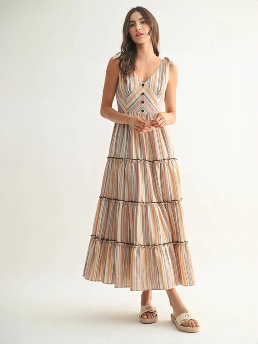 Striped Maxi Dress With Tie Straps
