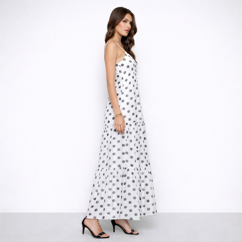 Gold Accent Polka Dot Maxi Dress