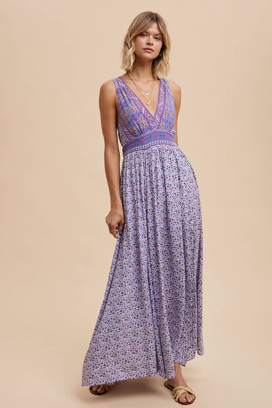 Dusty Indigo Floral Print Maxi Dress