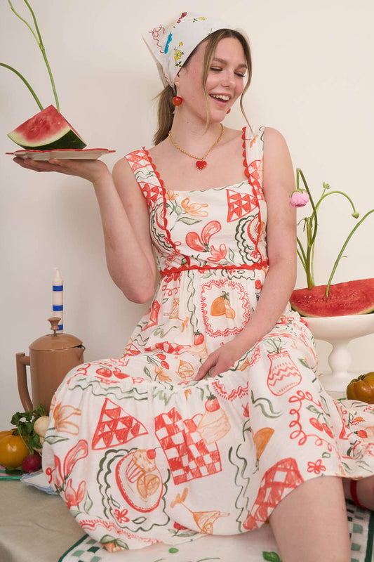 Picnic Print Midi Dress