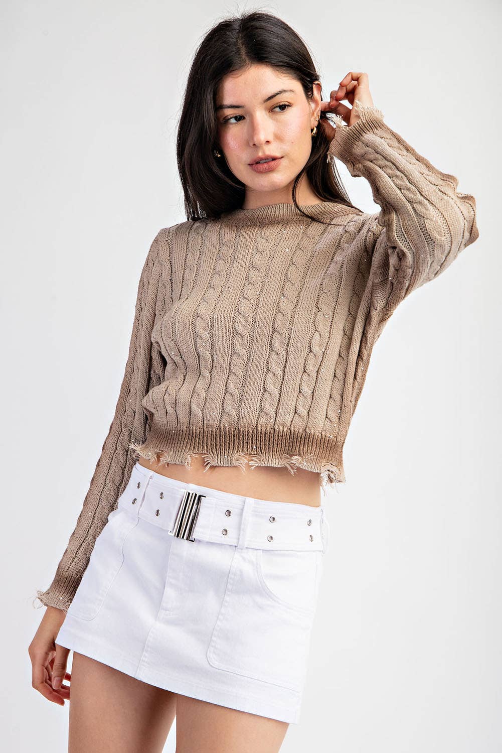 Tow Tone Distressed Sweater Top