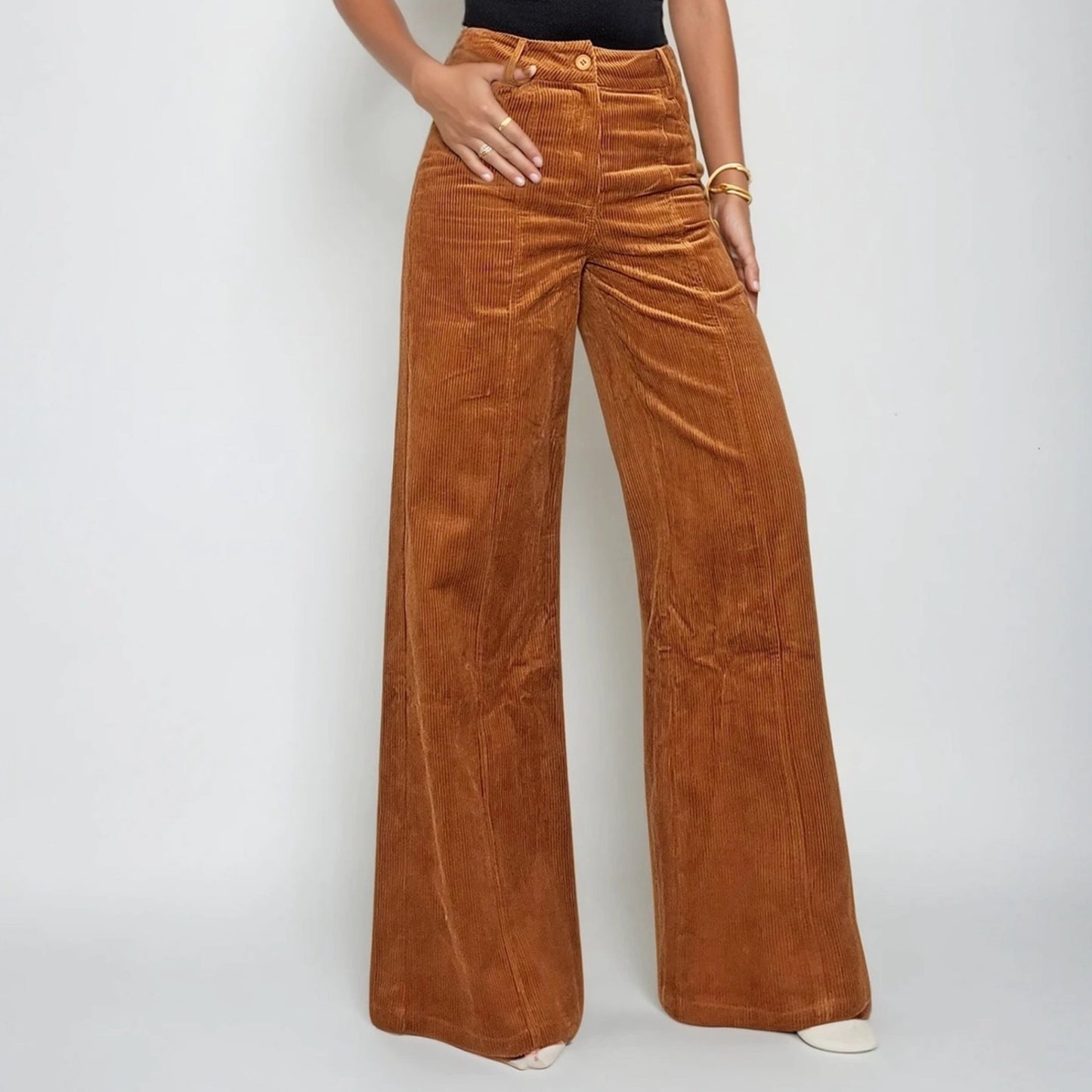 Brown Corduroy Wide Leg Pants