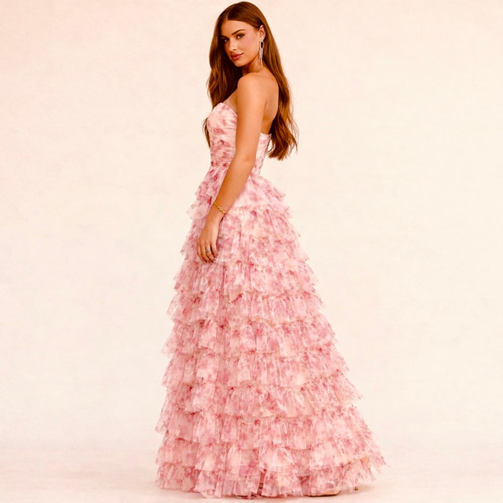 Strapless Ruffle Maxi Dress