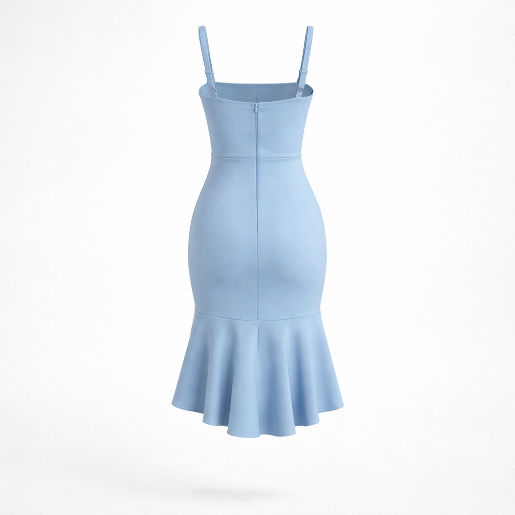 Soft Blue Ruffle Midi Dress