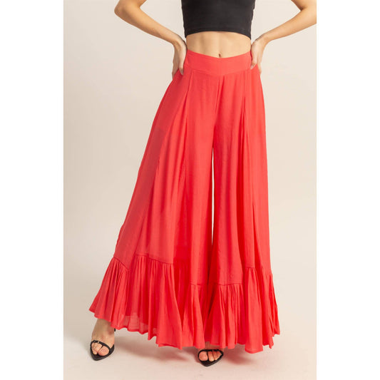 High-Waist Ruffle Flared Wide Leg Pants