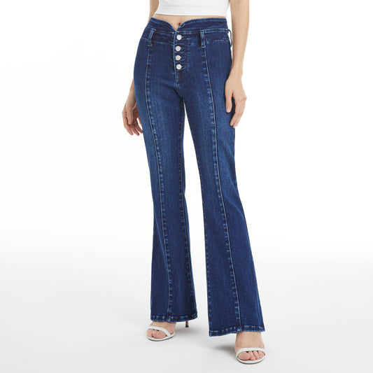 Mid Rise Button Fly Flare Jeans
