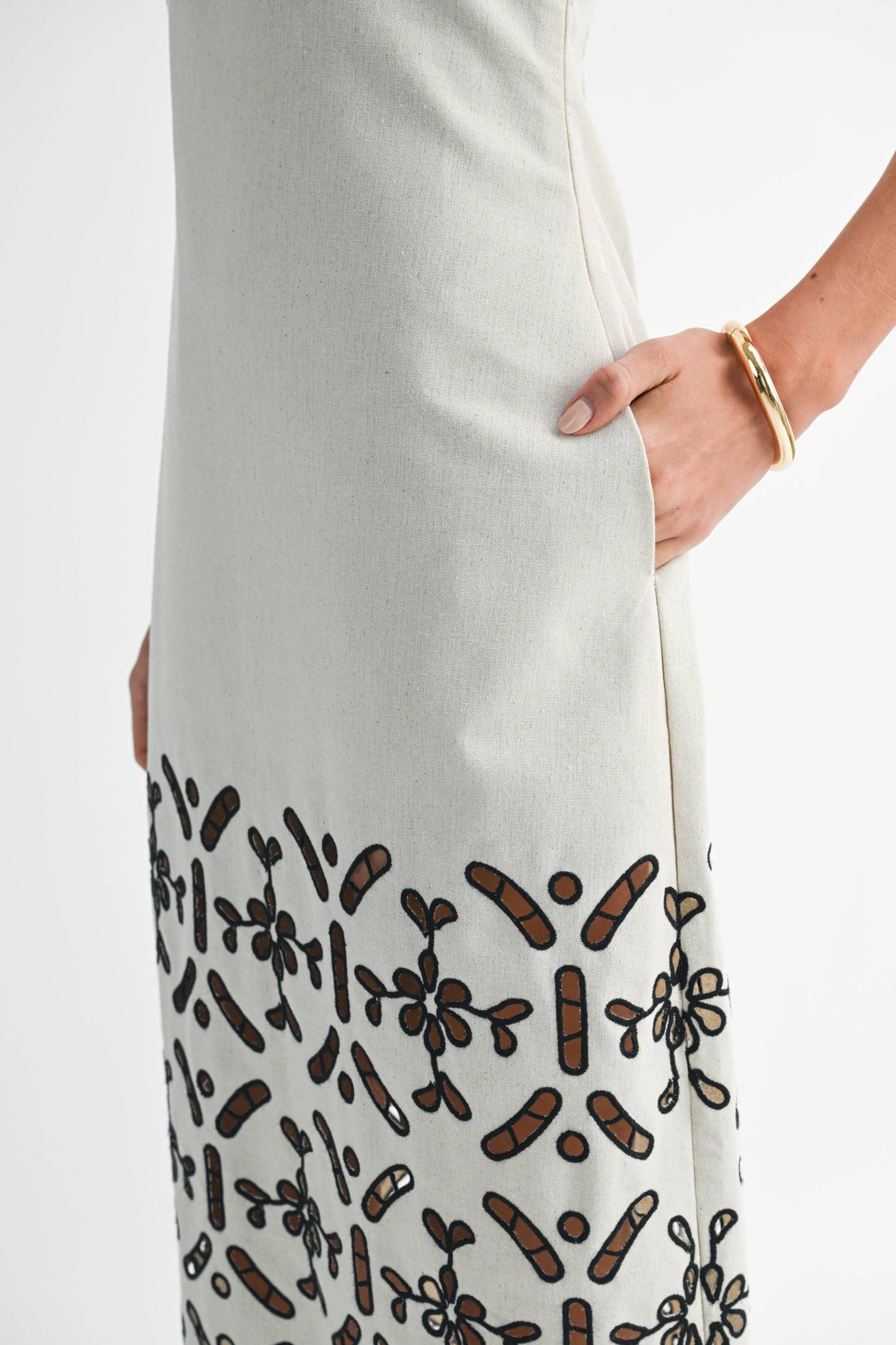 Linen Shift Dress with Embroidery