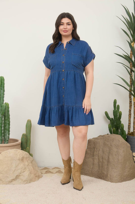 Lightweight Denim Button Down Mini Dress