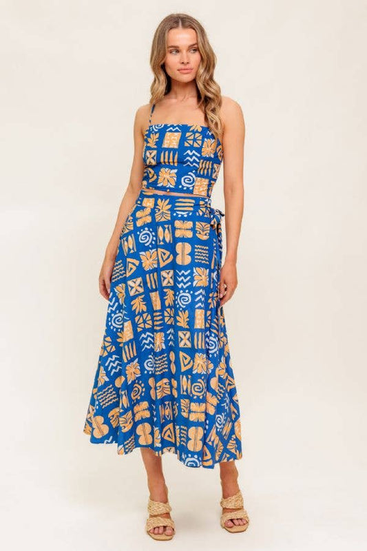 Summer Print Tie Waist Skirt Set