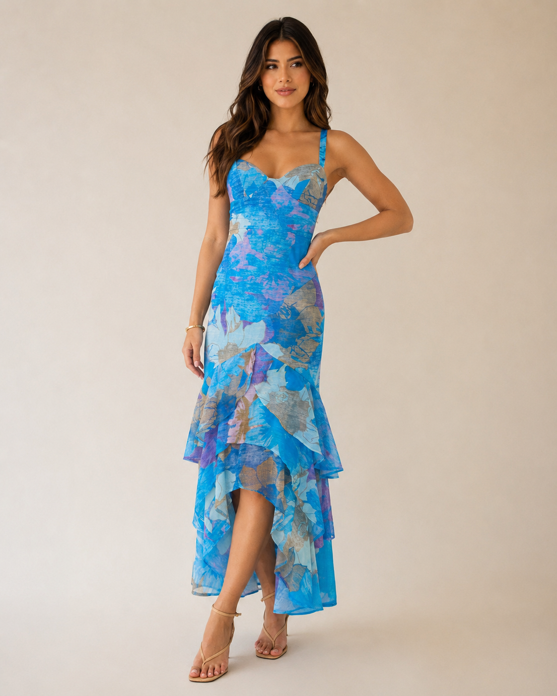 Asymmetric Ruffle Hem Midi Dress