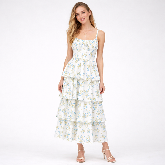 Tie Back Floral Tired Maxi Sundress