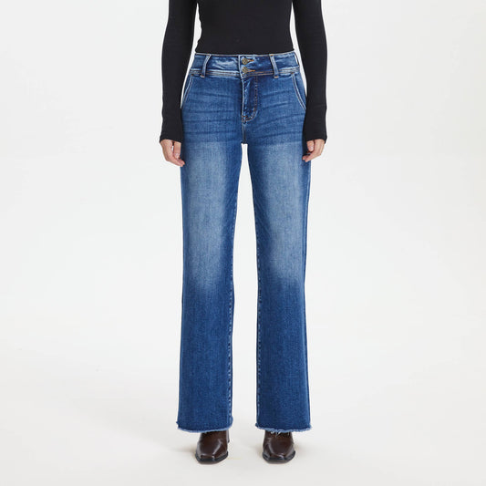 Raw Hem Straight Leg Jeans