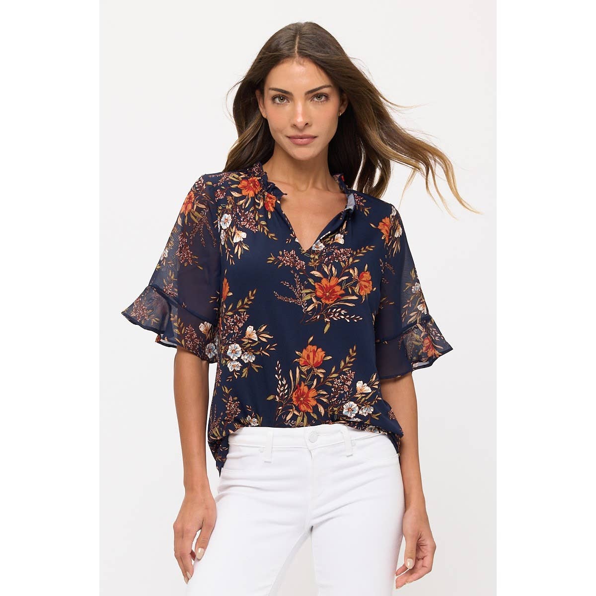 Navy Floral Blouse