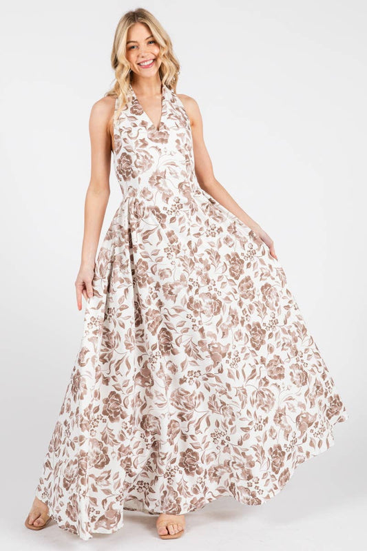 Floral Print Halter Maxi Dress
