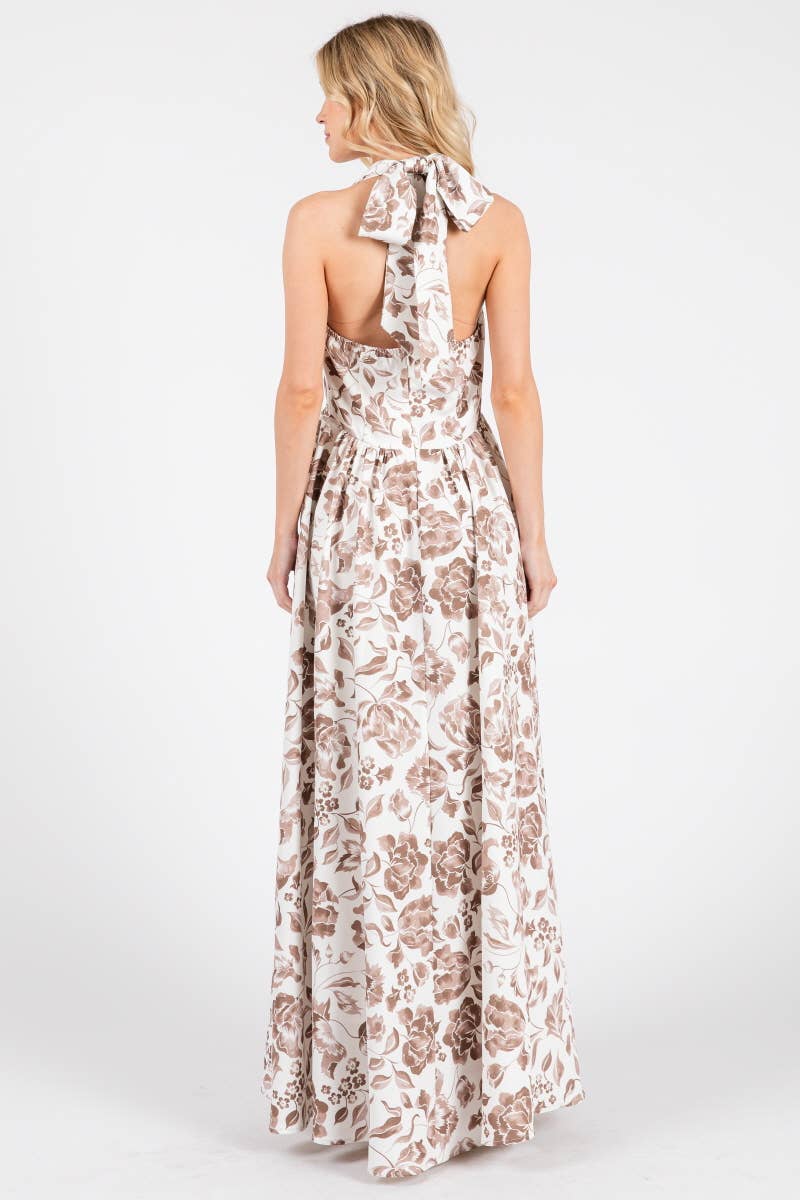 Floral Print Halter Maxi Dress