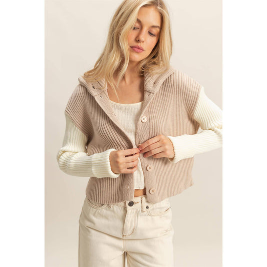 Contrasting Sleeves Sweater Cardigan