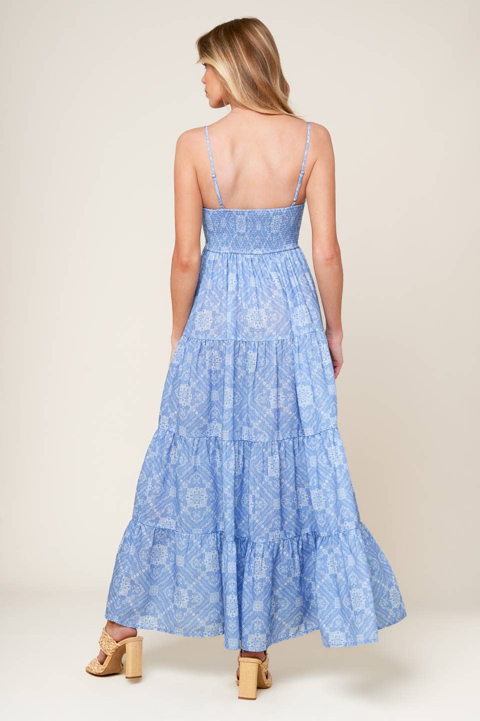 Blue Printed Sleeveless Maxi Dress