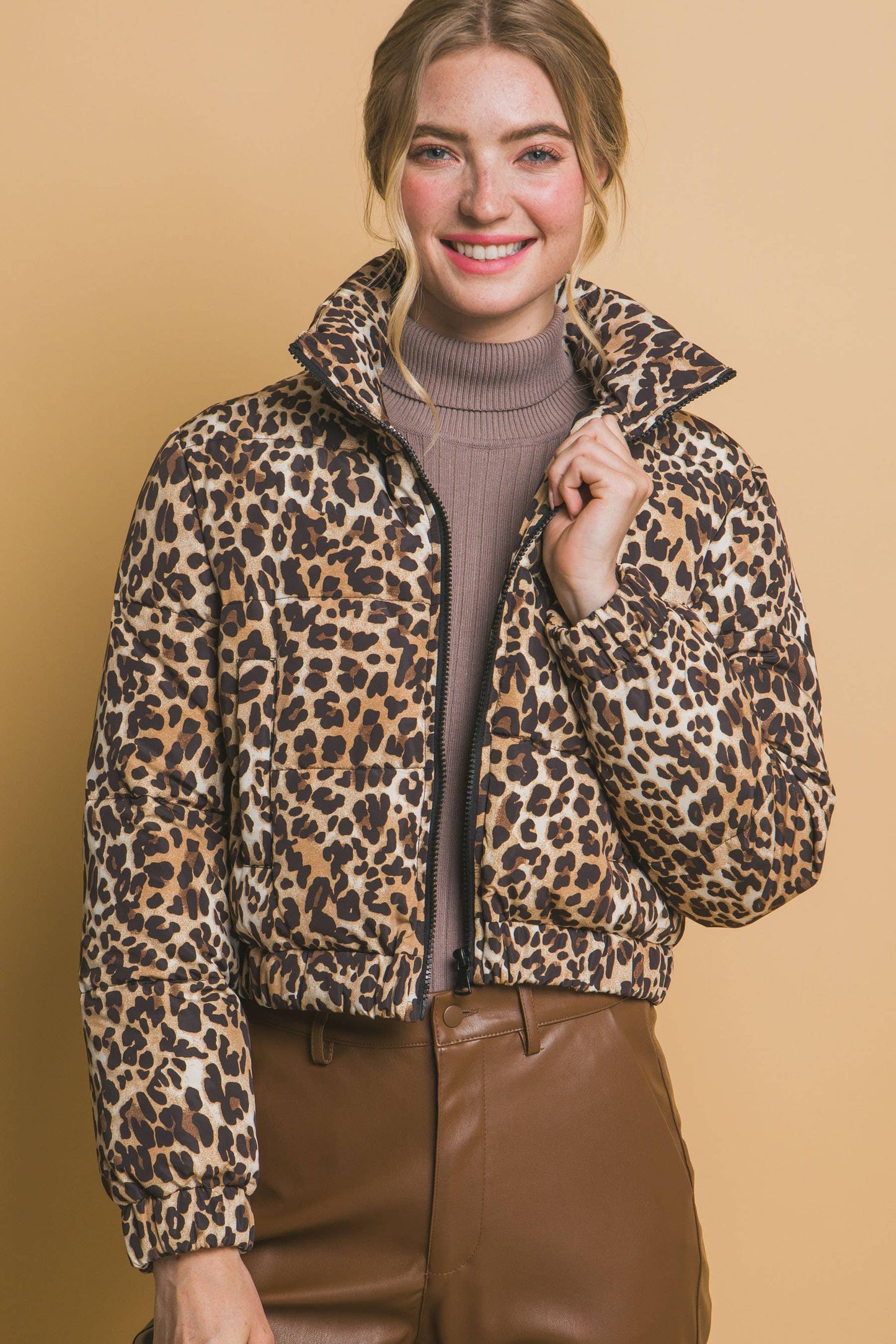 Leopard  Print  Bomber Puffer Jacket
