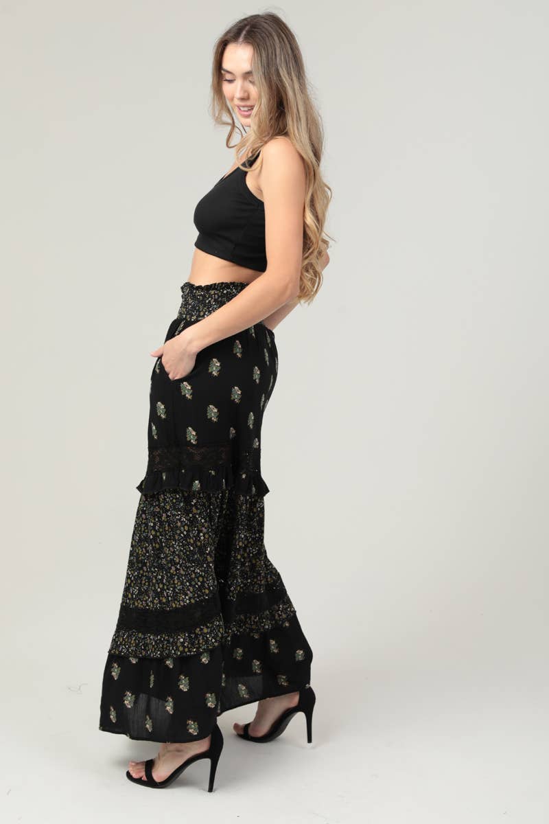Lace Trim Maxi Skirt with Pockets