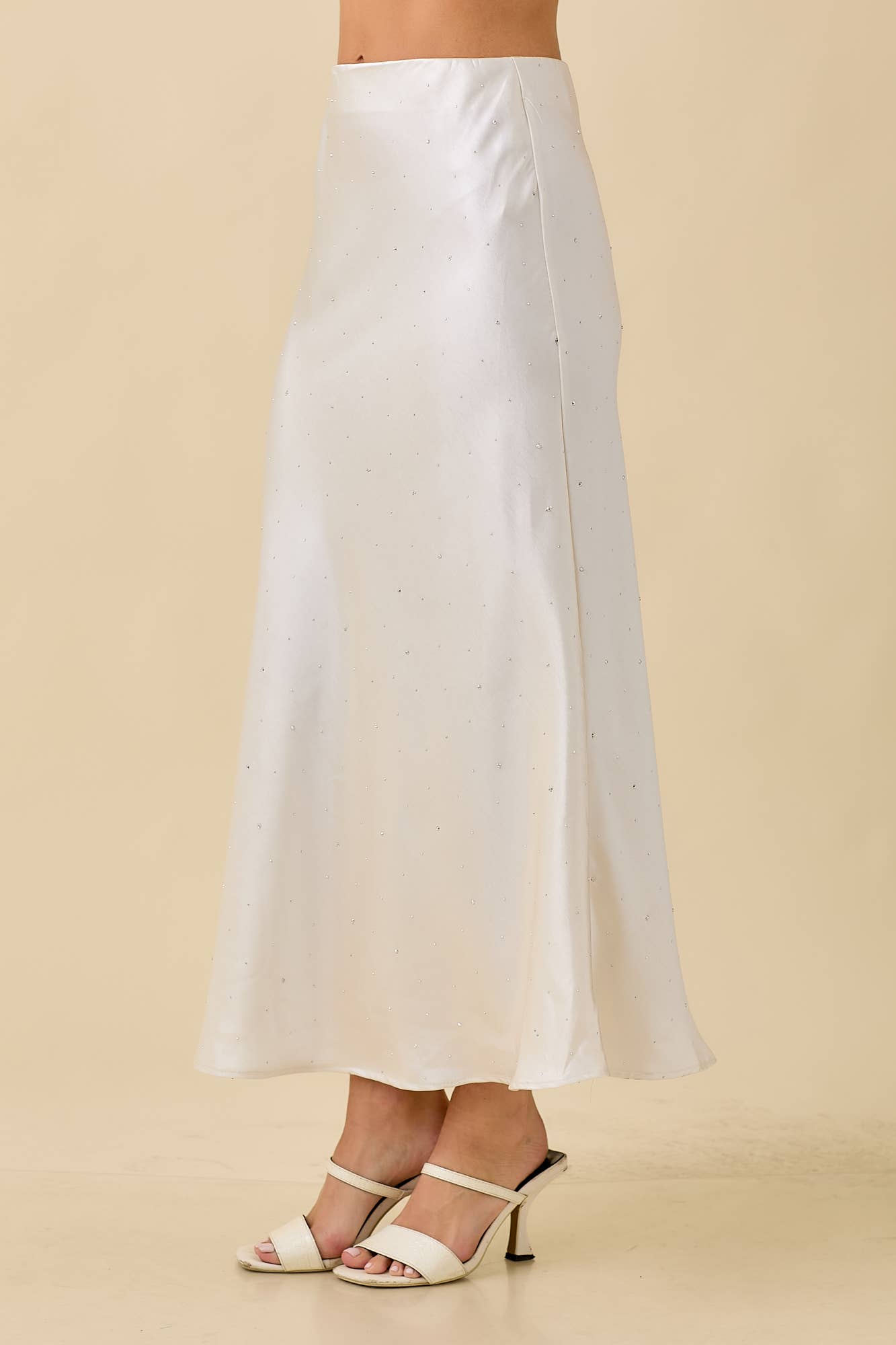Satin Maxi Skirt With Rhinestone