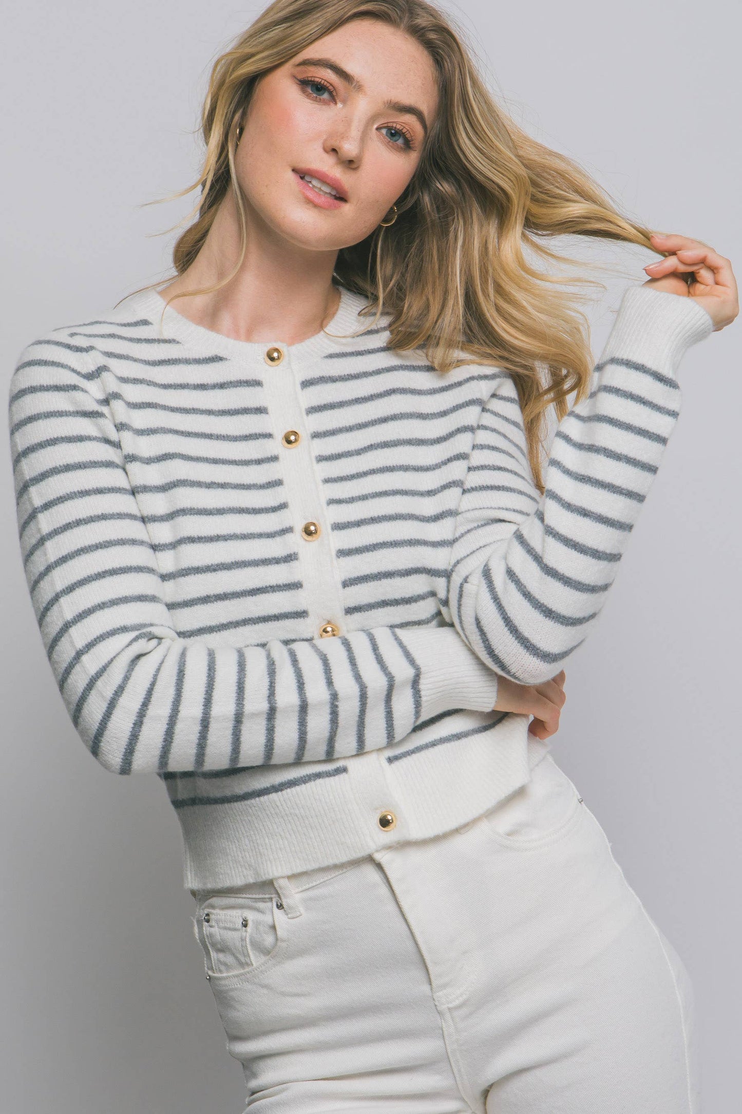 Striped Gold Button Cardigan