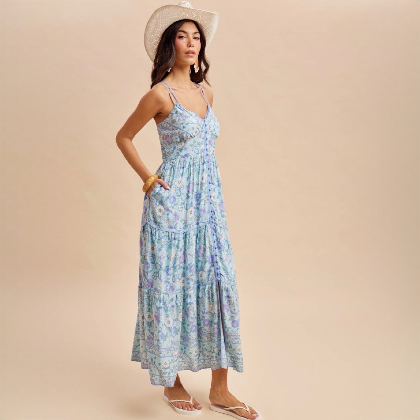 Salt water Bloom Button Front Maxi Dress