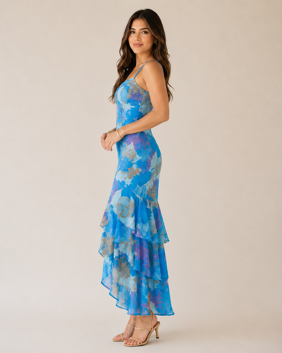 Asymmetric Ruffle Hem Midi Dress