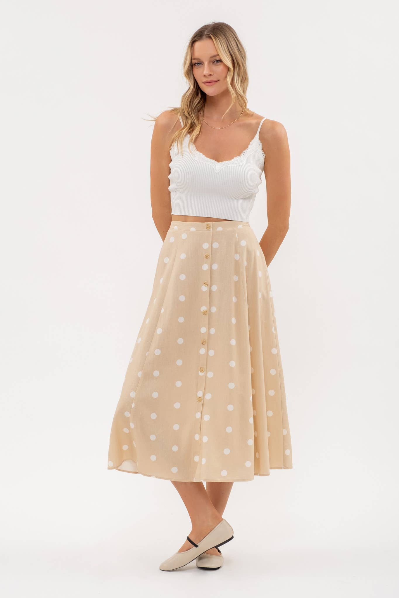 Polka Dots Button Down Midi Skirt