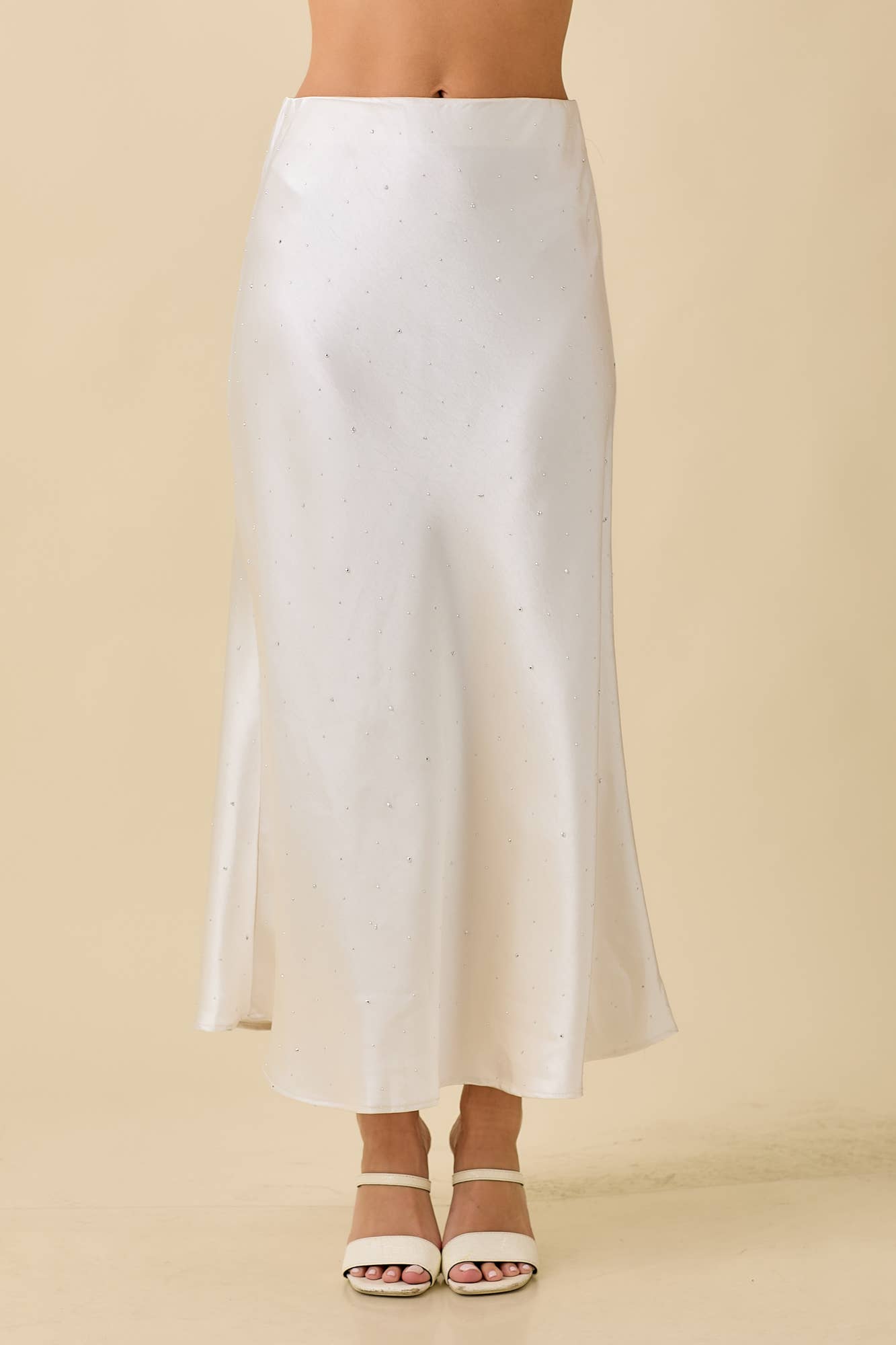 Satin Maxi Skirt With Rhinestone