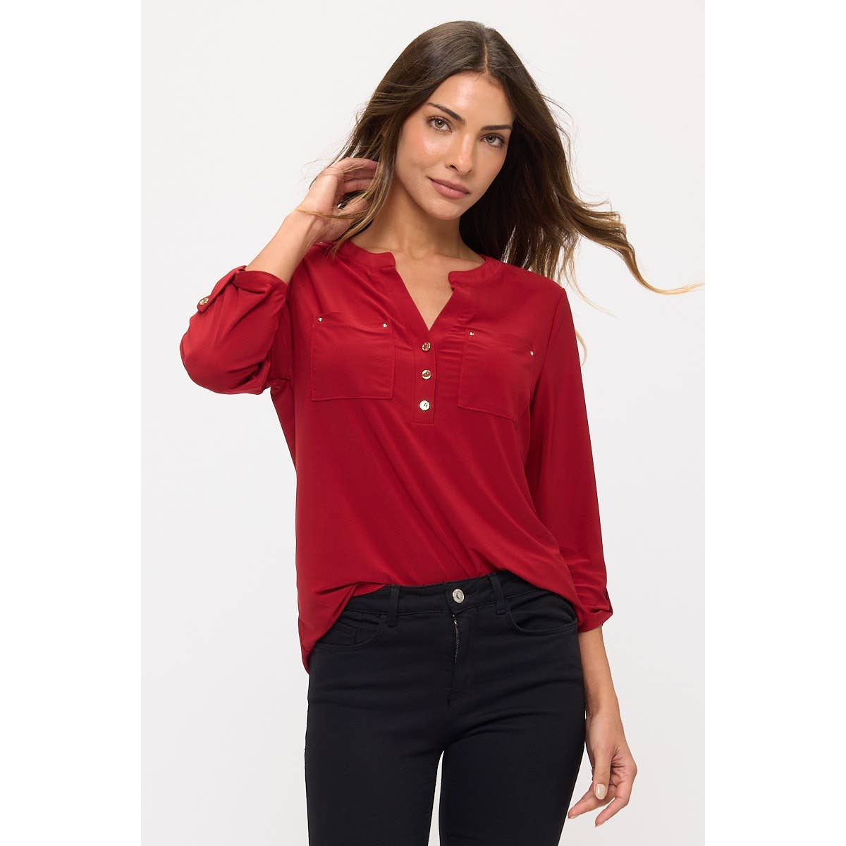1/2 Button Front Blouse