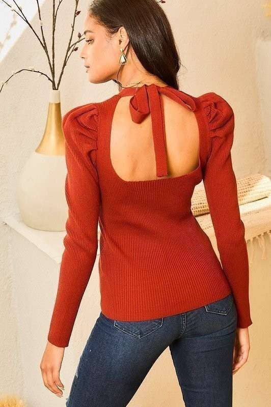 Puff Sleeve Tie Back Sweater Top