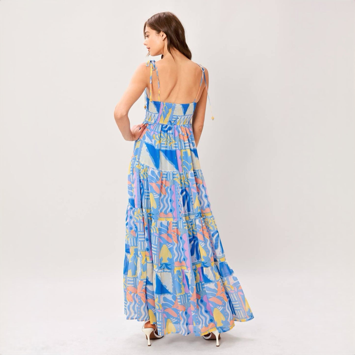 Coral Print Tiered Maxi Dress