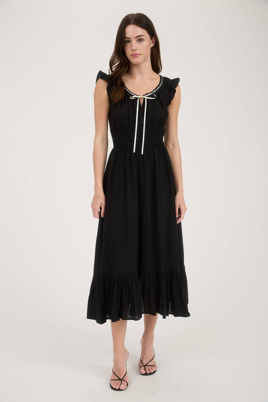 Tie Neck Flutter Sleeve Maxi Dress