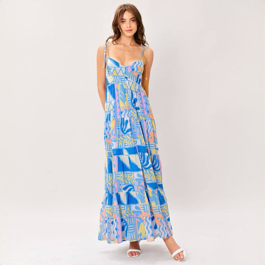 Coral Print Tiered Maxi Dress