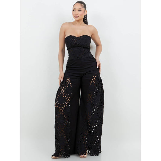 Black Lace Corset and Wide Leg Pants Set