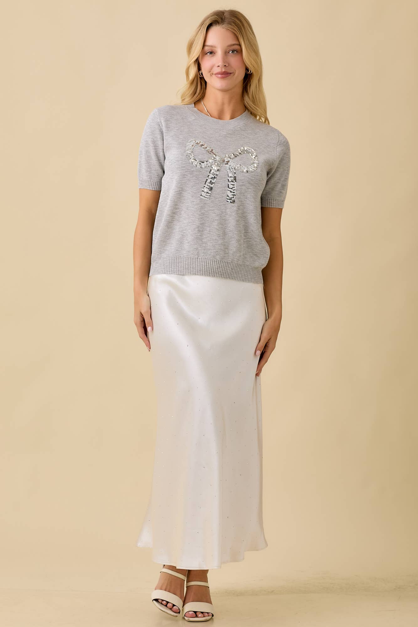 Satin Maxi Skirt With Rhinestone