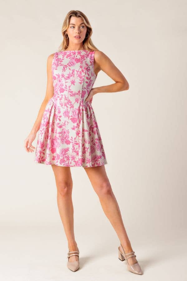 Pink Bow Detail Open back Floral Print Mini Dress