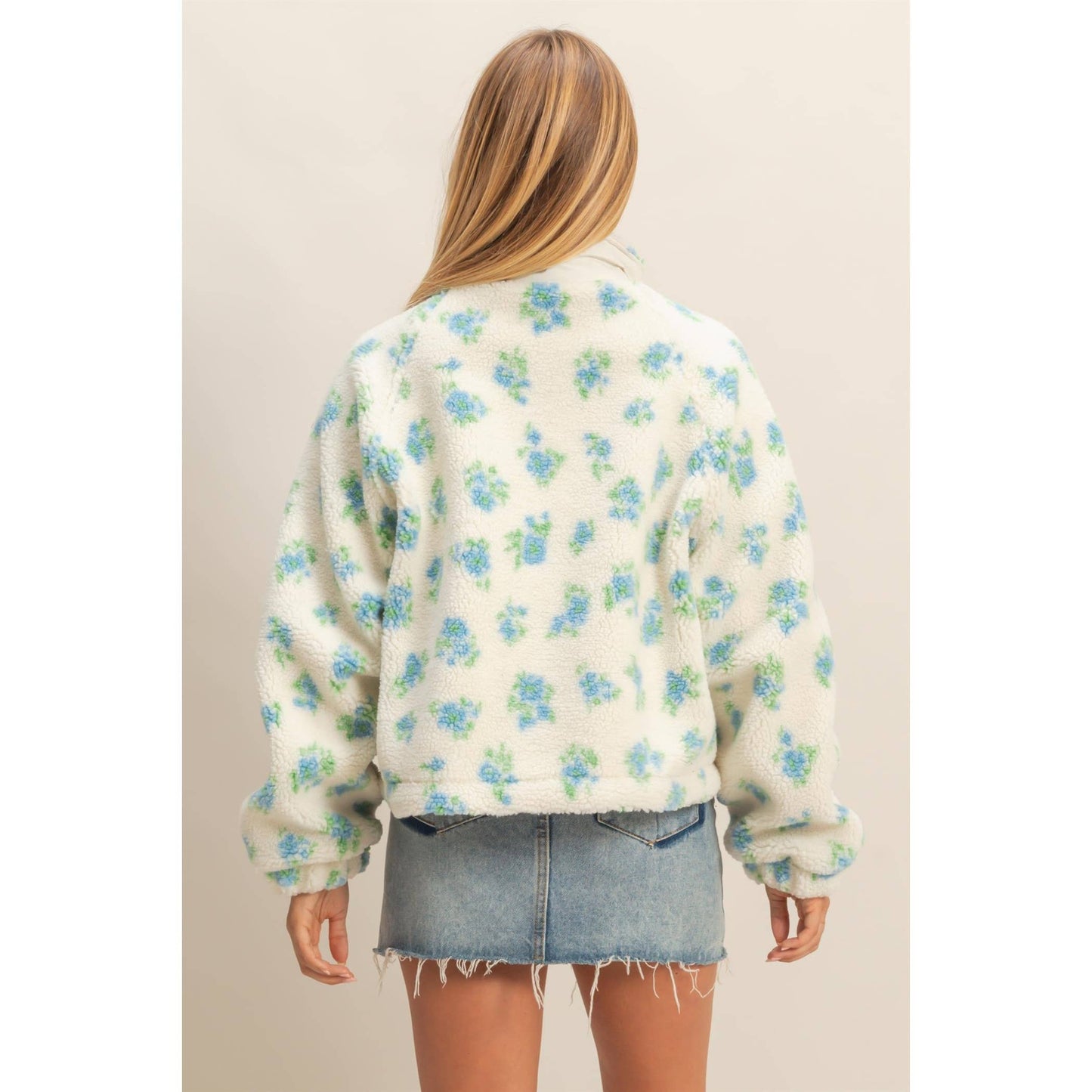 Floral Print Sherpa Zip Up Jacket