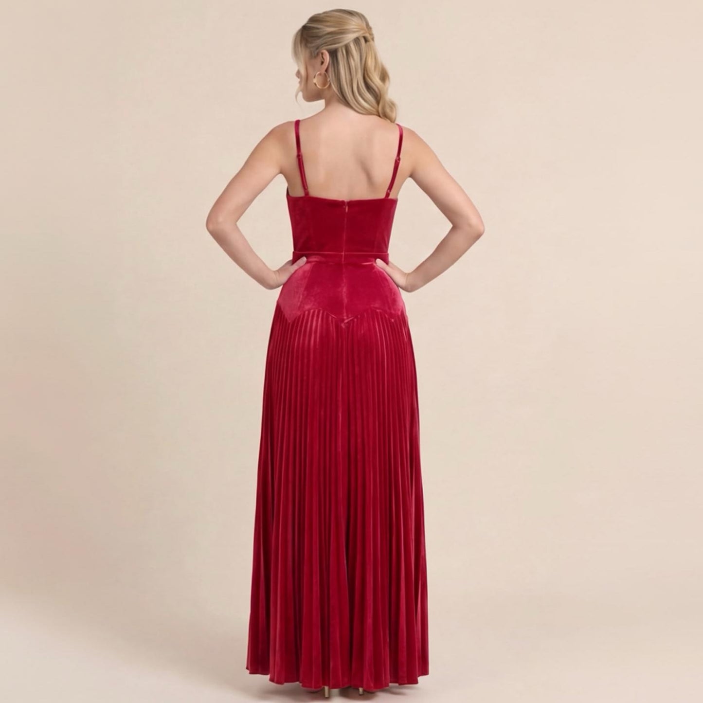 Shimmering Red Pleated Maxi Dress