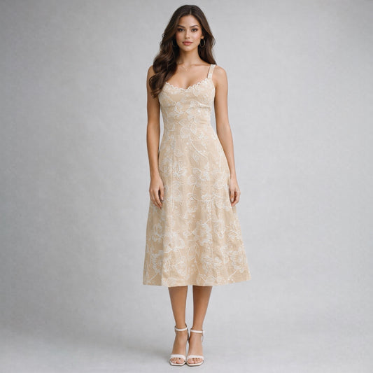 Champagne Garden Embroidered Midi Dress